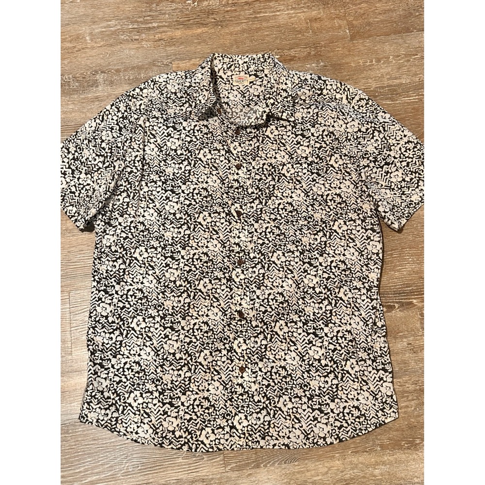 Faherty Brand Mens XXL Short Sleeve Button Down Shirt‎ Black White Floral Print